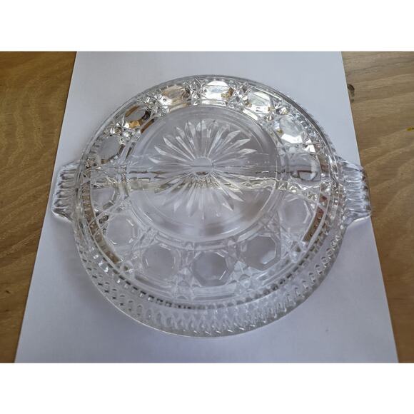 Vtg Federal Glass Windsor Clear Buttons Cane Divided Round Relish Dish - Picture 5 of 6